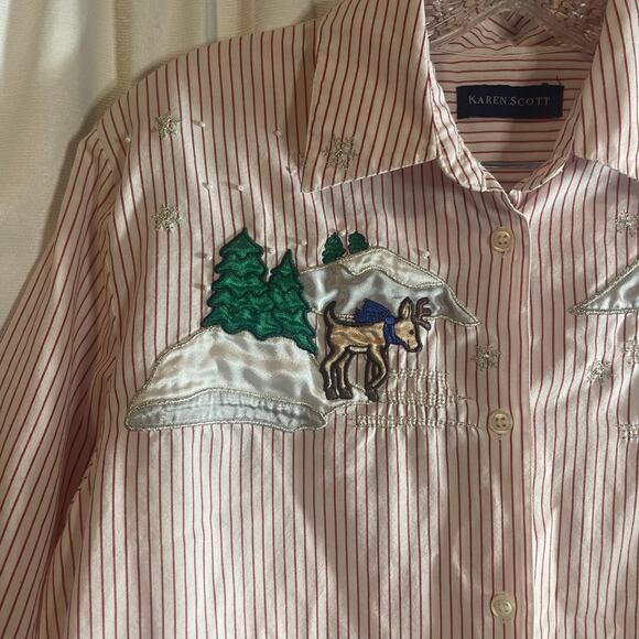 Karen Scott Christmas Womans button up blouse SZ Small-Preowned - Picture 4 of 6